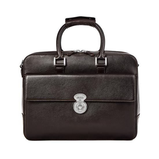 Aerodrome Business Bag in Dark Brown Pebble from Aspinal of London