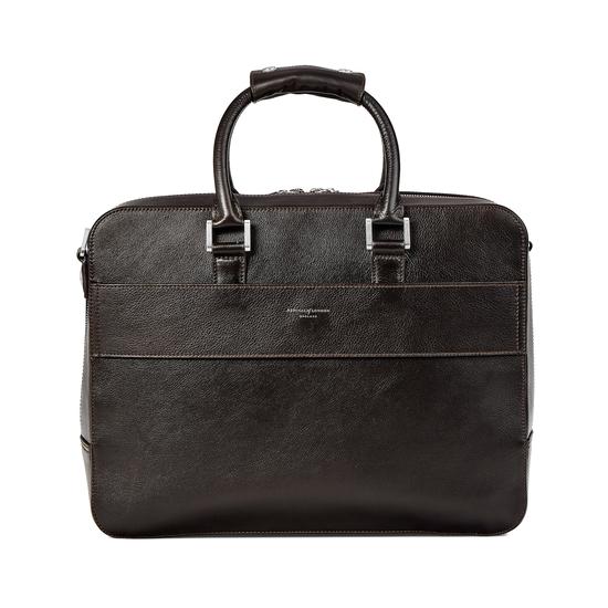 Aerodrome Business Bag in Dark Brown Pebble from Aspinal of London