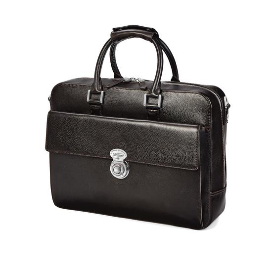 Aerodrome Business Bag in Dark Brown Pebble from Aspinal of London