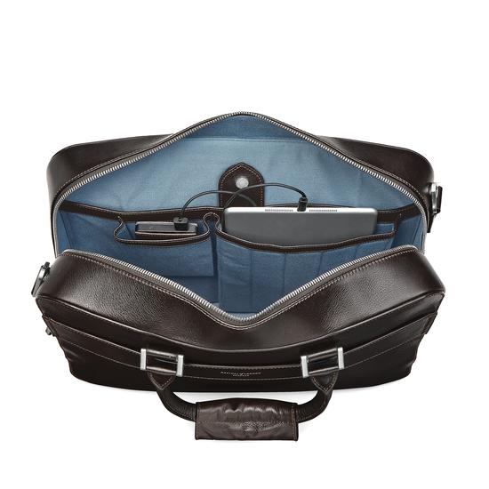 Aerodrome Business Bag in Dark Brown Pebble from Aspinal of London