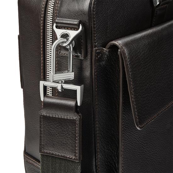 Aerodrome Business Bag in Dark Brown Pebble from Aspinal of London