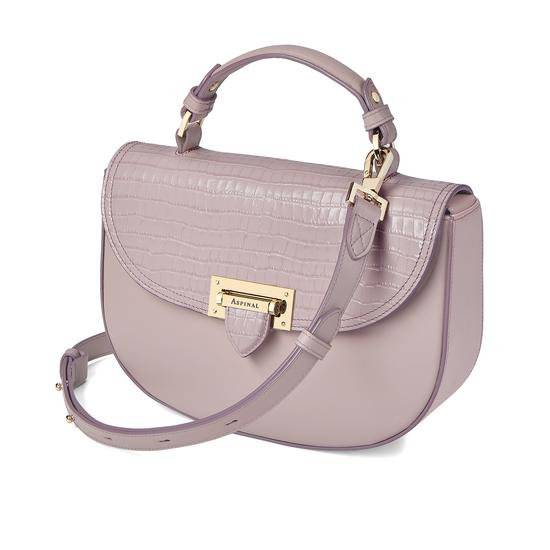Letterbox Saddle Bag in Deep Shine Lilac Small Croc & Smooth Lilac from Aspinal of London