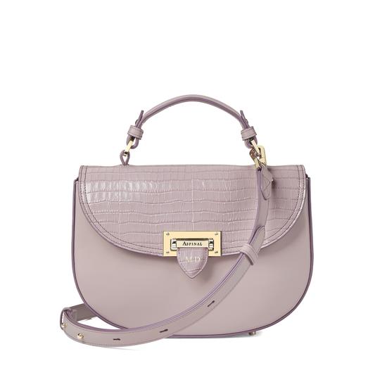 Letterbox Saddle Bag in Deep Shine Lilac Small Croc & Smooth Lilac from Aspinal of London