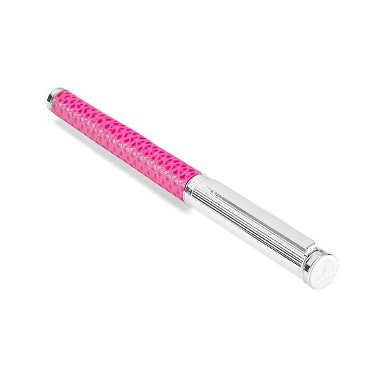 Sterling Silver & Leather Rollerball Pen in Raspberry Lizard from Aspinal of London