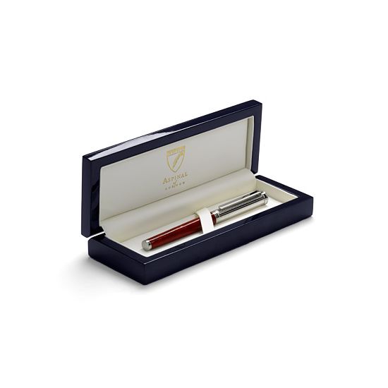 Sterling Silver & Leather Rollerball Pen in Raspberry Lizard from Aspinal of London