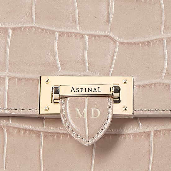 Soho Backpack in Deep Shine Soft Taupe Croc with Deco Embroidered Strap from Aspinal of London
