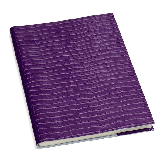 A4 Refillable Leather Journal in Deep Shine Amethyst Small Croc from Aspinal of London