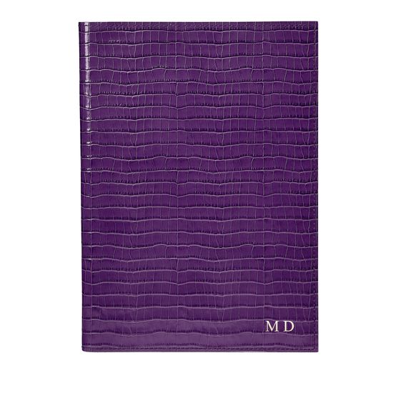 A4 Refillable Leather Journal in Deep Shine Amethyst Small Croc from Aspinal of London