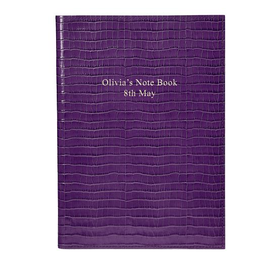 A4 Refillable Leather Journal in Deep Shine Amethyst Small Croc from Aspinal of London