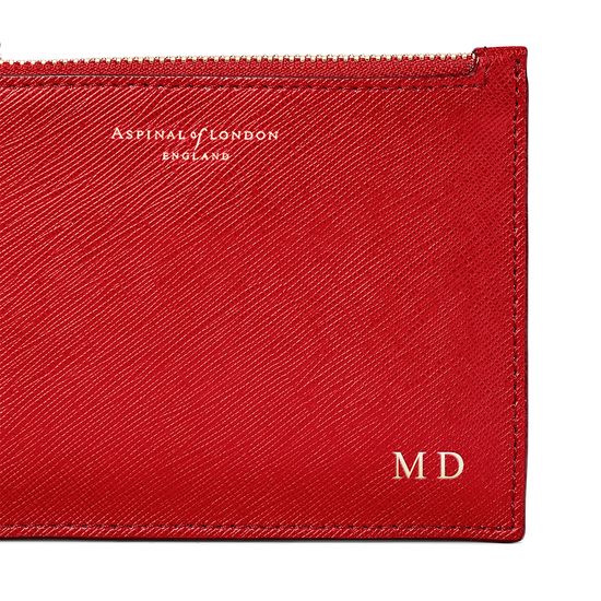 Small Essential Flat Pouch in Scarlet Saffiano from Aspinal of London