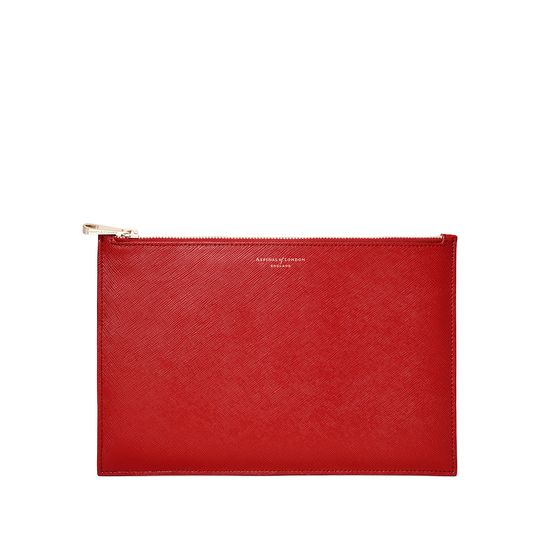 Large Essential Flat Pouch in Scarlet Saffiano from Aspinal of London