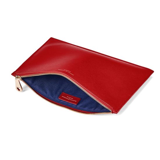 Large Essential Flat Pouch in Scarlet Saffiano from Aspinal of London