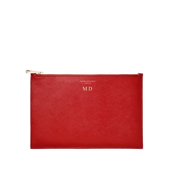 Large Essential Flat Pouch in Scarlet Saffiano from Aspinal of London