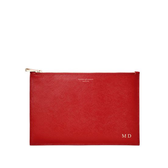 Large Essential Flat Pouch in Scarlet Saffiano from Aspinal of London