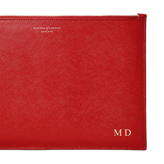 Large Essential Flat Pouch in Scarlet Saffiano from Aspinal of London