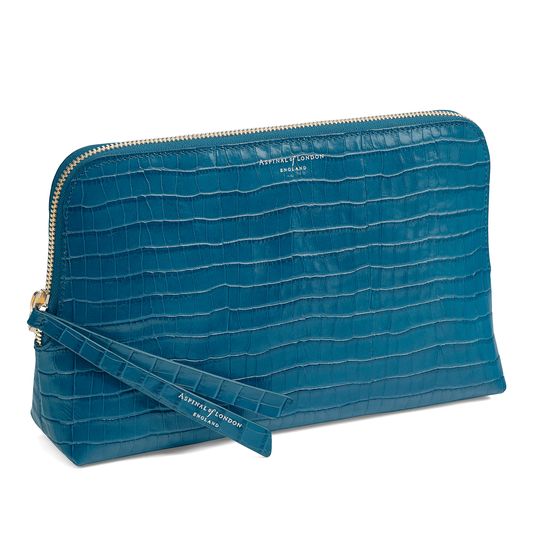 Large Essential Cosmetic Case in Deep Shine Topaz Small Croc from Aspinal of London
