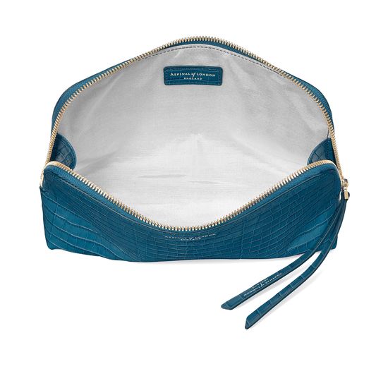 Large Essential Cosmetic Case in Deep Shine Topaz Small Croc from Aspinal of London
