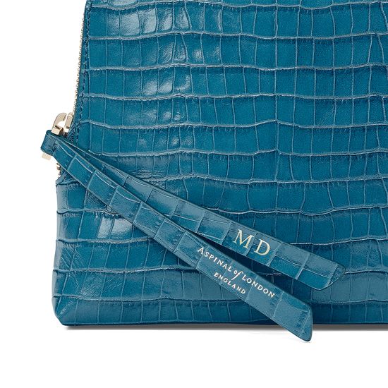 Large Essential Cosmetic Case in Deep Shine Topaz Small Croc from Aspinal of London