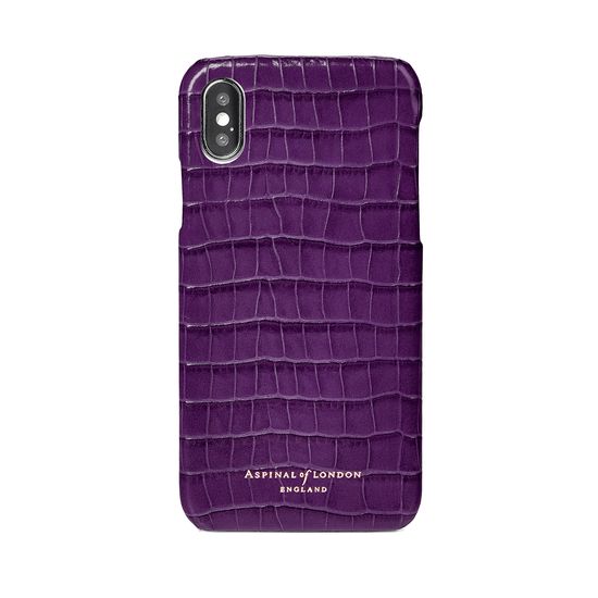 iPhone X Leather Cover in Deep Shine Amethyst Small Croc from Aspinal of London