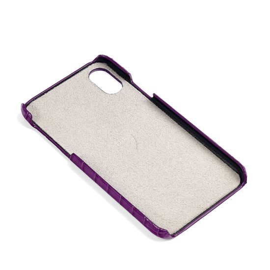 iPhone X Leather Cover in Deep Shine Amethyst Small Croc from Aspinal of London