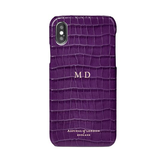 iPhone X Leather Cover in Deep Shine Amethyst Small Croc from Aspinal of London