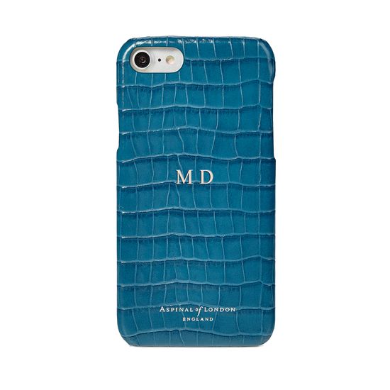 iPhone 7/8 Leather Cover in Deep Shine Topaz Small Croc from Aspinal of London