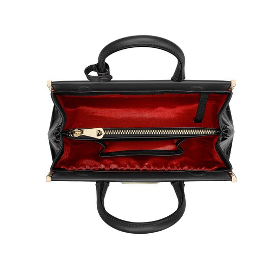 Small Florence Snap Bag in Deep Shine Black Croc & Smooth Black from Aspinal of London