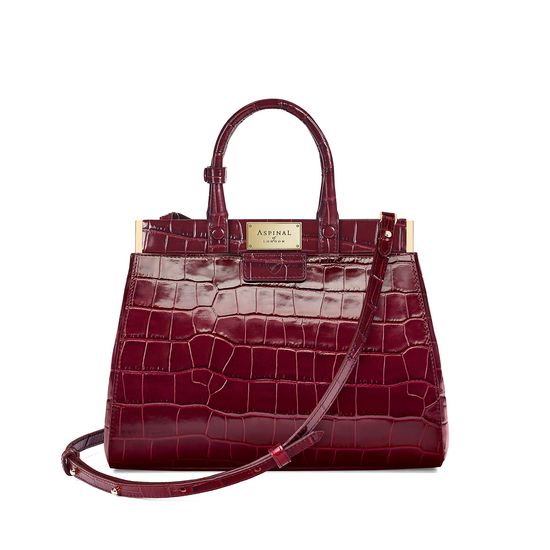 Small Florence Snap Bag in Deep Shine Bordeaux Croc from Aspinal of London