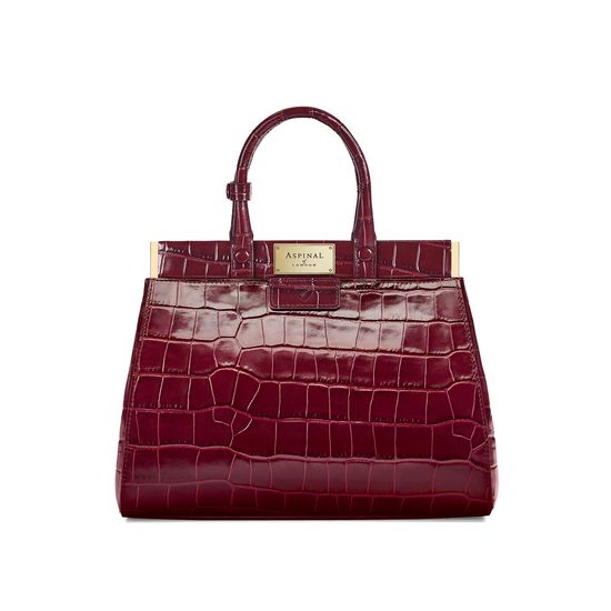 Small Florence Snap Bag in Deep Shine Bordeaux Croc from Aspinal of London