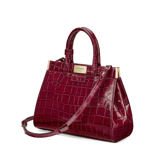Small Florence Snap Bag in Deep Shine Bordeaux Croc from Aspinal of London