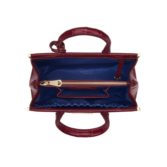 Small Florence Snap Bag in Deep Shine Bordeaux Croc from Aspinal of London