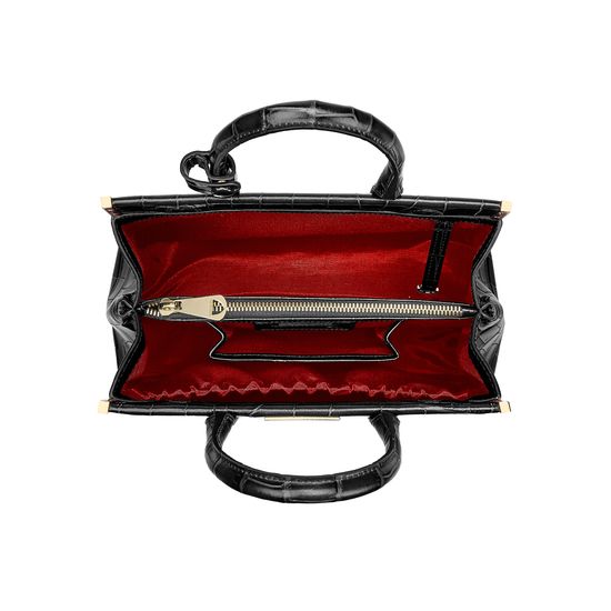 Small Florence Snap Bag in Deep Shine Black Croc from Aspinal of London