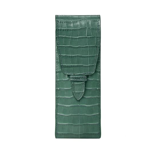 Small Pen Case in Deep Shine Sage Small Croc from Aspinal of London