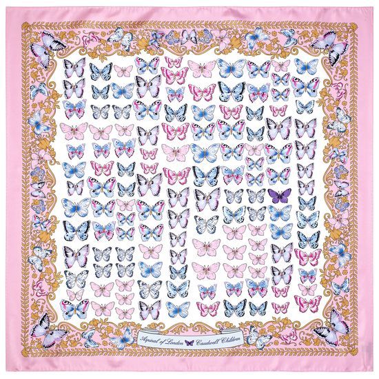 Aspinal x Caudwell Children (Butterflies Silk Scarf in Pink) from Aspinal of London