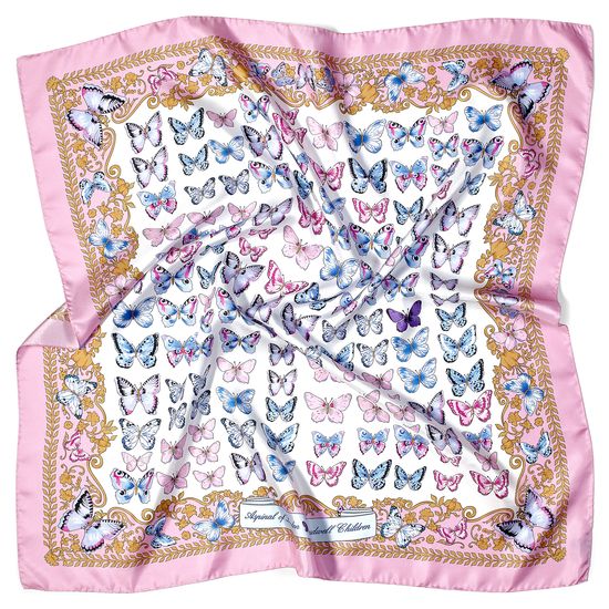 Aspinal x Caudwell Children (Butterflies Silk Scarf in Pink) from Aspinal of London