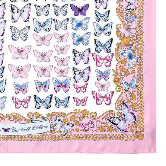 Aspinal x Caudwell Children (Butterflies Silk Scarf in Pink) from Aspinal of London