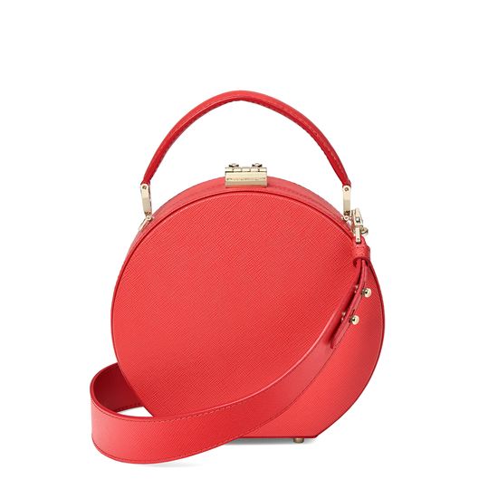 Mini Hat Box Bag in Dahlia Saffiano from Aspinal of London