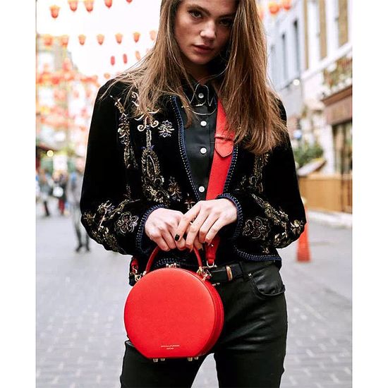 Mini Hat Box Bag in Dahlia Saffiano from Aspinal of London