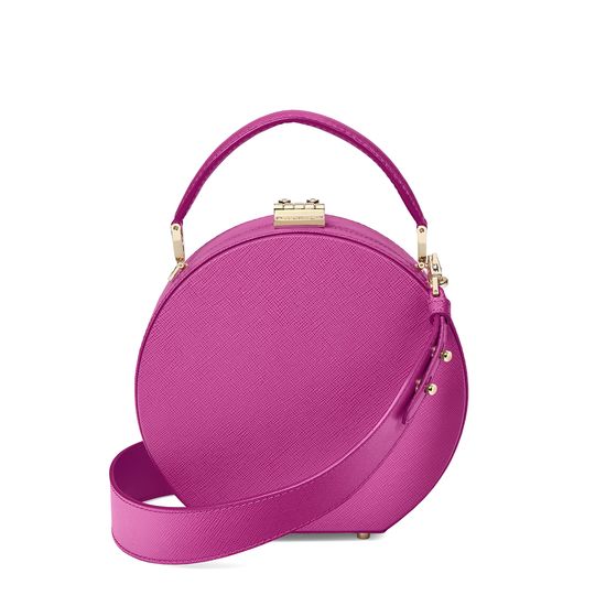 Mini Hat Box Bag in Orchid Saffiano from Aspinal of London