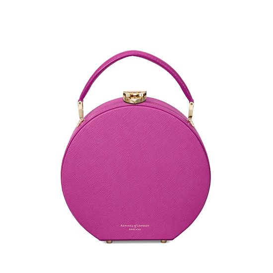 Mini Hat Box Bag in Orchid Saffiano from Aspinal of London