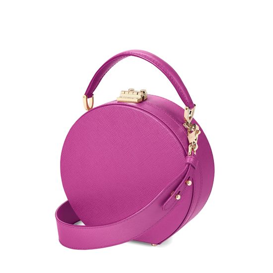 Mini Hat Box Bag in Orchid Saffiano from Aspinal of London