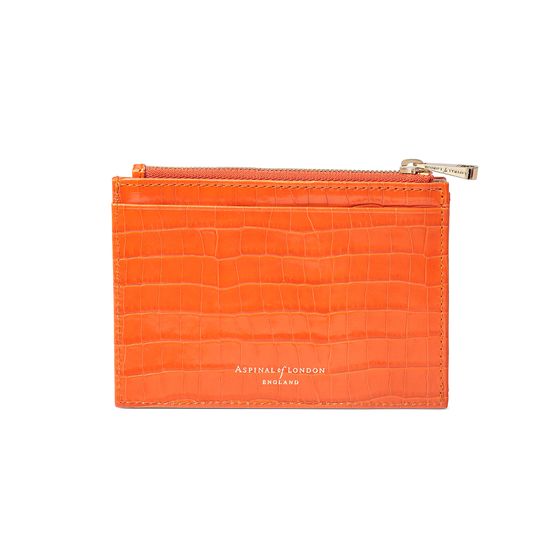 Double Sided Zipped Card & Coin Holder in Deep Shine Amber Small Croc from Aspinal of London