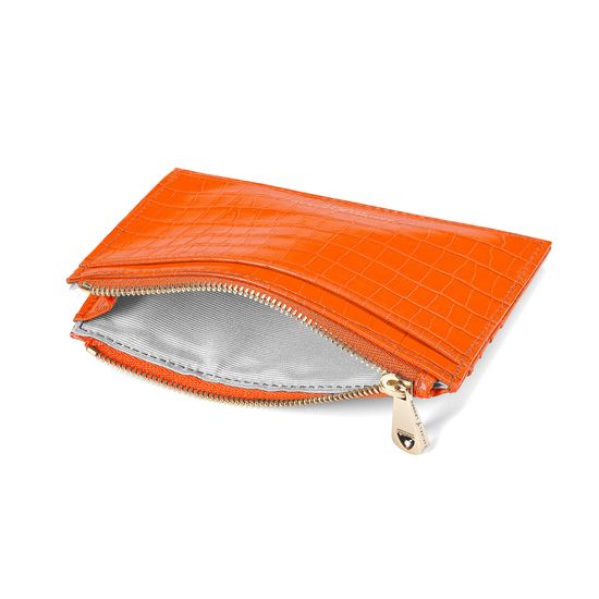 Double Sided Zipped Card & Coin Holder in Deep Shine Amber Small Croc from Aspinal of London