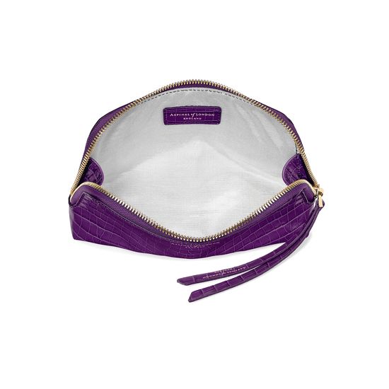 Small Essential Cosmetic Case in Deep Shine Amethyst Small Croc from Aspinal of London