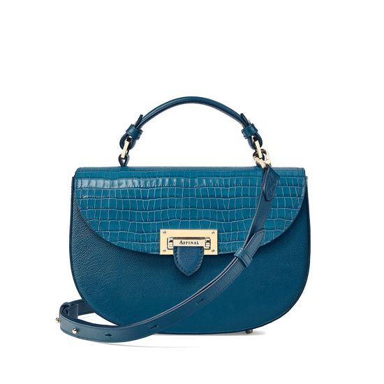 Letterbox Saddle Bag in Deep Shine Topaz Small Croc from Aspinal of London