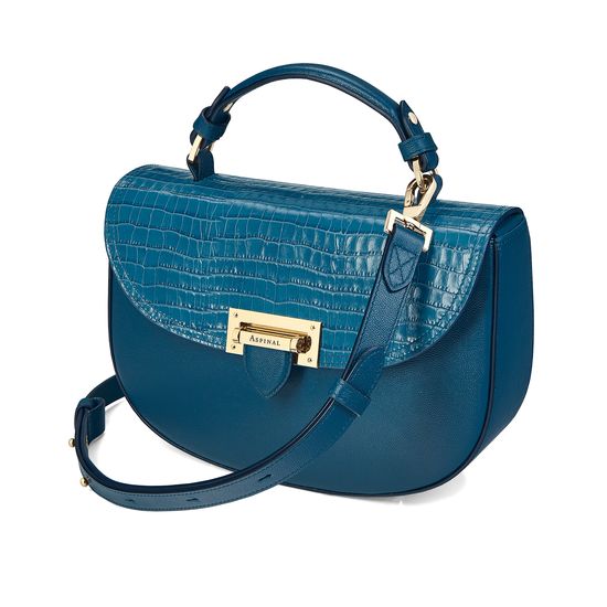 Letterbox Saddle Bag in Deep Shine Topaz Small Croc from Aspinal of London