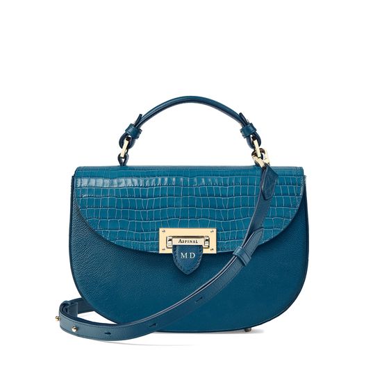 Letterbox Saddle Bag in Deep Shine Topaz Small Croc from Aspinal of London