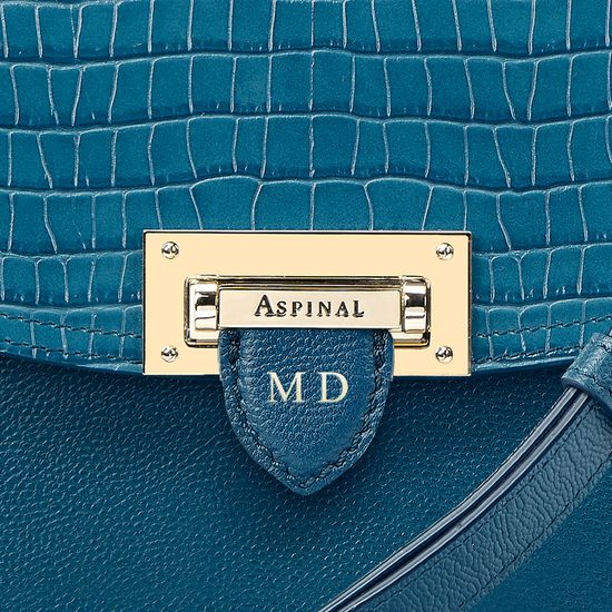Letterbox Saddle Bag in Deep Shine Topaz Small Croc from Aspinal of London