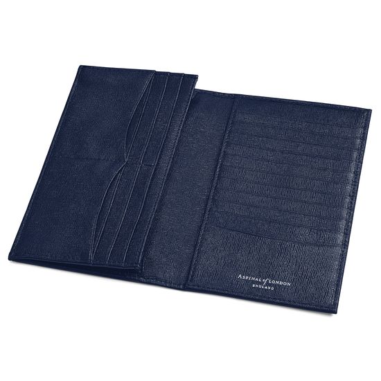 Large Breast Pocket Wallet in Navy Saffiano from Aspinal of London