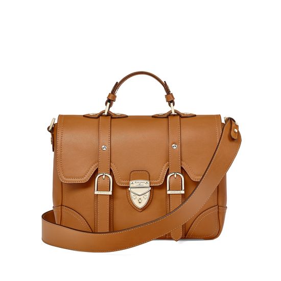 Small Country Mollie Satchel in Smooth Tan from Aspinal of London